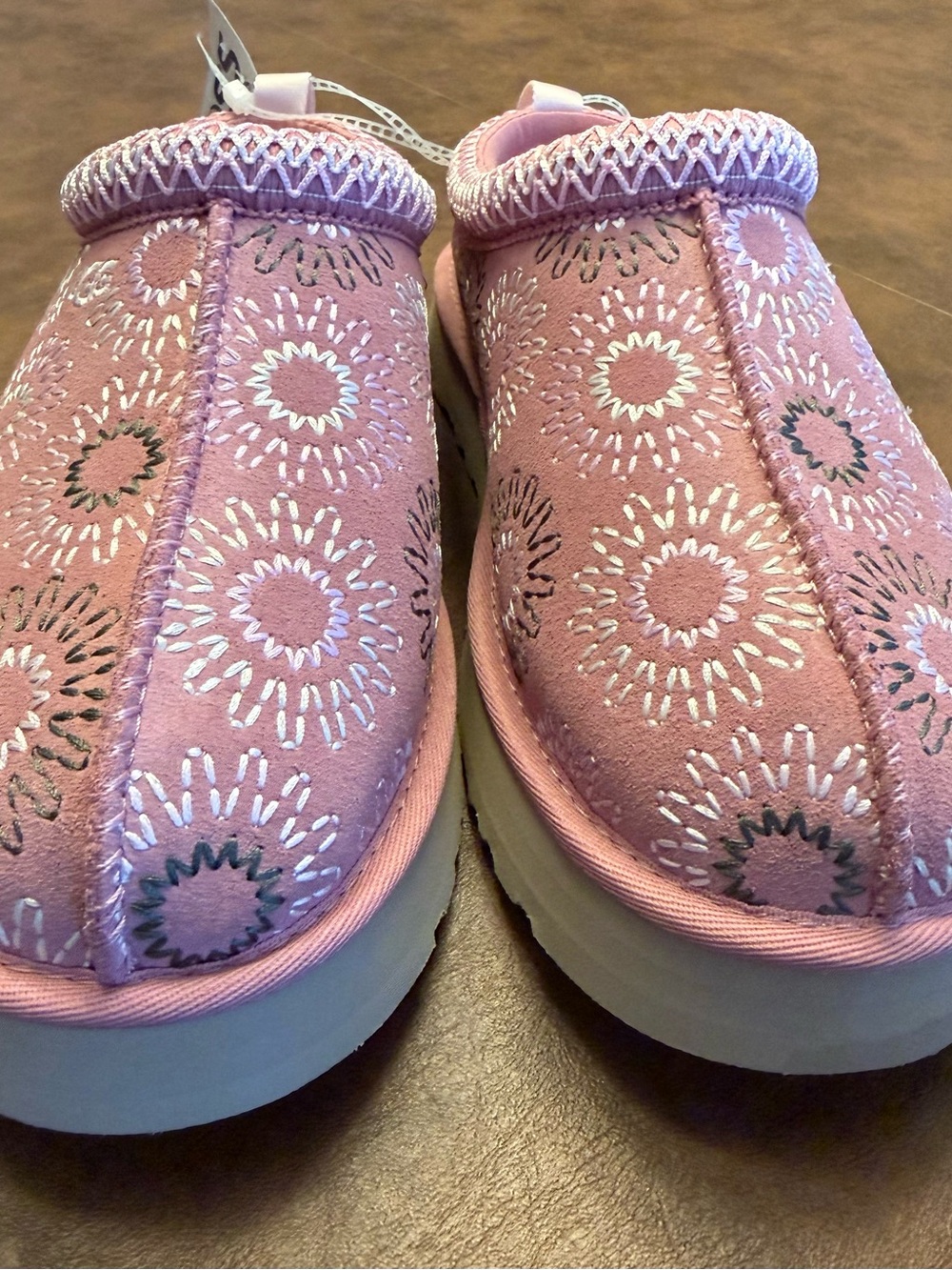 UGG Women's Pink Embroidered Slip-On Clog slippers Tasman